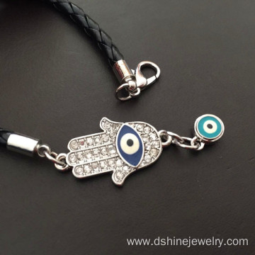 Customized Knot Leather Braided Evil Eye Charm Bracelet